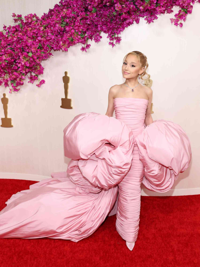 Ariana Grande Wore a Glinda-Coded Pink Dress And Matching Cape To The 2024 Oscars