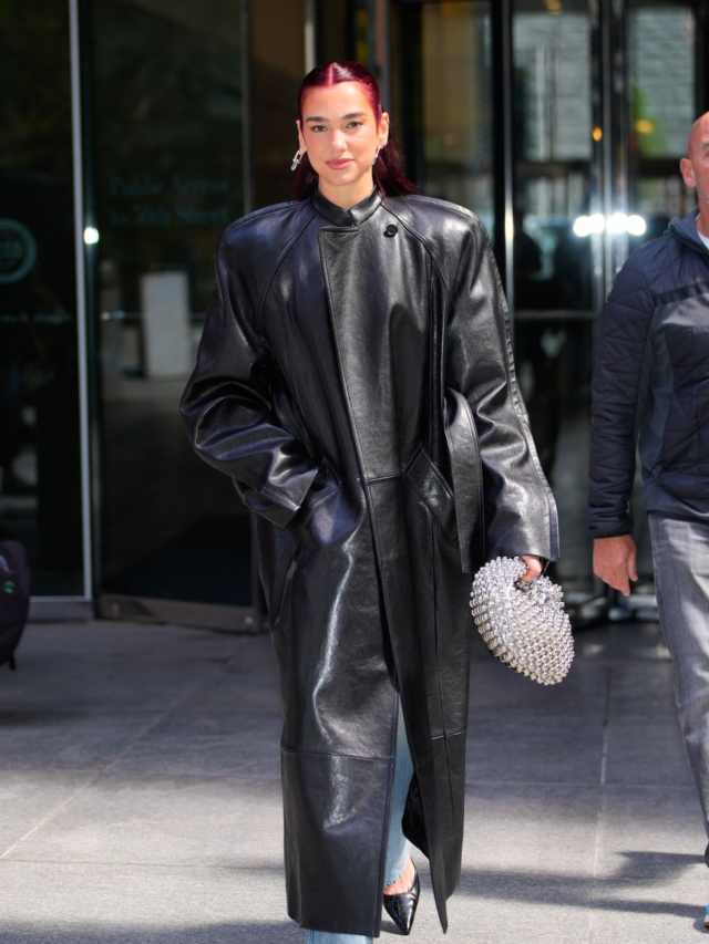 Dua Lipa Masters The Oversize Trend In A Massive Leather Trench Coat